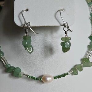 Freshwater Pearl Adventurine Necklace & Earring set